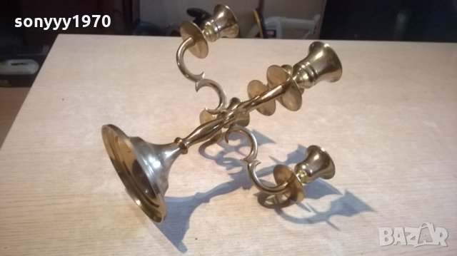 свещник за 5 свещи-масивен-мед/месинг-20х18х18см, снимка 9 - Антикварни и старинни предмети - 23992789