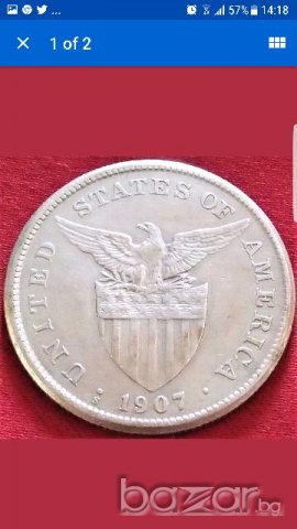 USA  ONE PESO 1907- S San Francisco mint /SILVER Coin, снимка 1 - Нумизматика и бонистика - 20808969