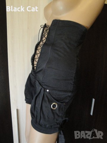 Нов черен къс дамски гащеризон с връзки (тип корсет), къси панталонки, панталони, панталон, блуза, снимка 10 - Гащеризони - 13970641