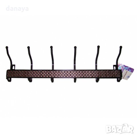 Метална стенна закачалка с 12 куки Ратанова плетеница 50см дължина, снимка 3 - Закачалки - 24317919