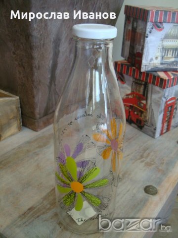 стъклена бутилка 1 литър декорация Цветя, снимка 4 - Други - 21130181
