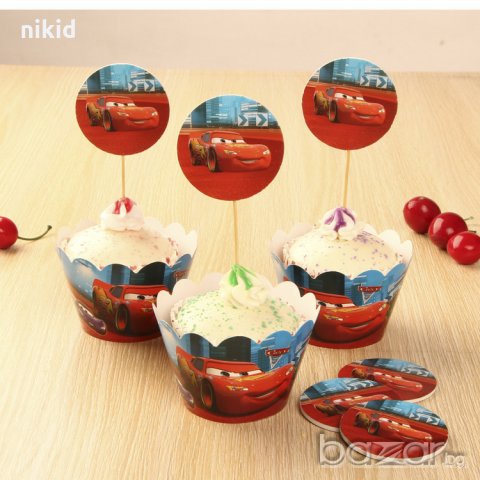 Макуин Маккуин колите McQueen cars 12бр топери и кошнички украса декорация за мъфини кексчета парти