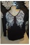Дамска сива блуза с криле на нея и синджирчета-размер-Л-ХЛ