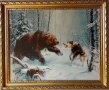 Мечка срещу куче лайка, картина за ловци , снимка 1 - Картини - 19795840