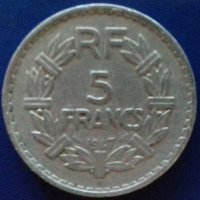  Монета Франция - 5 Франка 1947 г., снимка 1 - Нумизматика и бонистика - 20967570