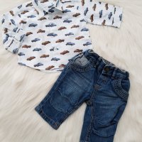 Бебешки дънки и риза 0-3 месеца, снимка 1 - Комплекти за бебе - 25414035