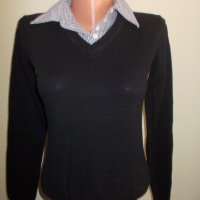 Черен пуловер с яка на риза Benotti S, M р-р, снимка 1 - Блузи с дълъг ръкав и пуловери - 19975257