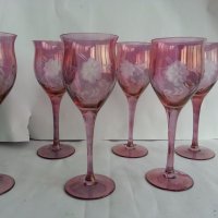  кристални чаши  цветен кристал гравиран, снимка 4 - Антикварни и старинни предмети - 20061877