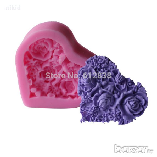 сърце с рози силиконов молд форма  за украса торта с фондан шоколад, снимка 1