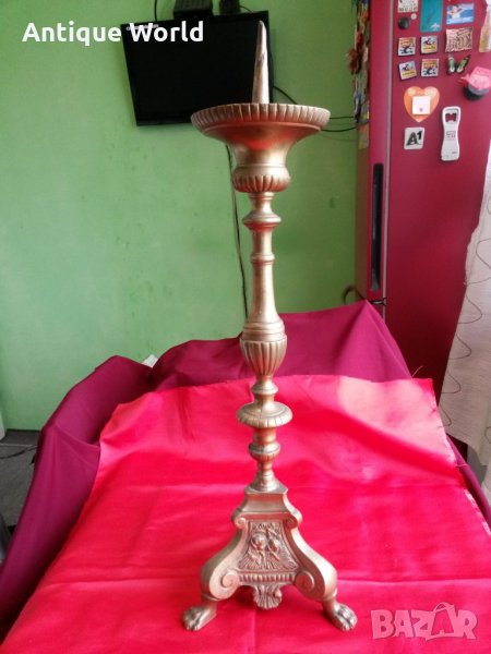 Стар Голям Църковен БРОНЗОВ Свещник, снимка 1