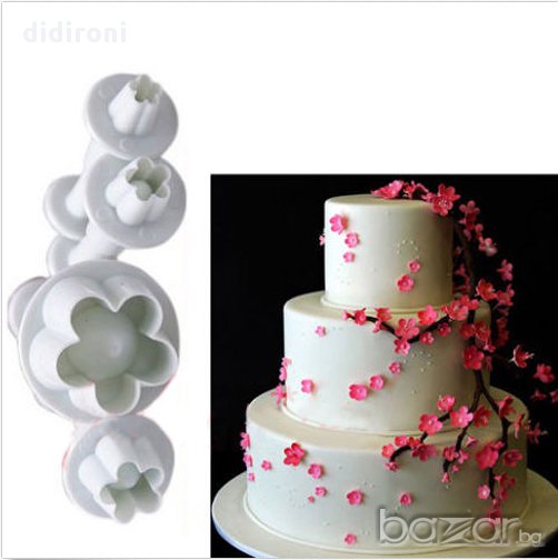 Резци форми сливов цвят с буталце / за работа със захарно тесто , фондан, марципан, снимка 1