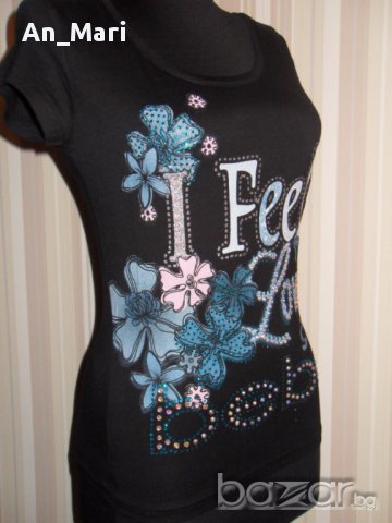 "Bebe" Дамска блузка в черно на цветя, снимка 3 - Тениски - 17509456