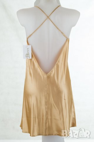 Бежова къса сатенирана нощница с изрязан гръб марка Dkaren M/L, снимка 2 - Нощници - 26077680