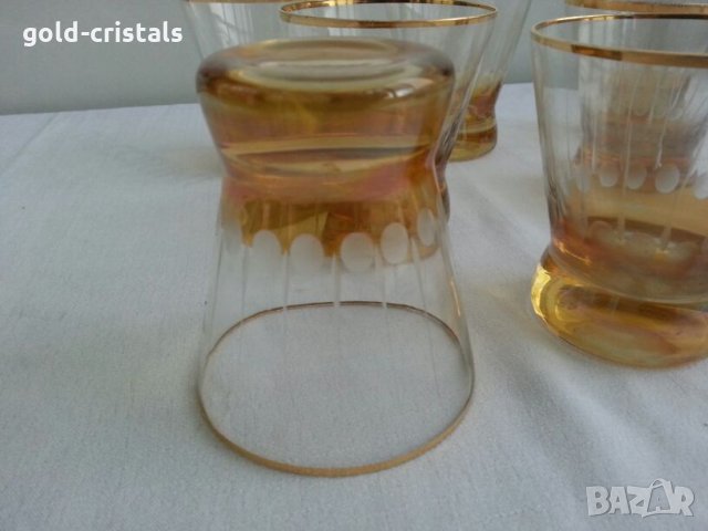 Стъклени чаши с златен кант и гравюра, снимка 3 - Антикварни и старинни предмети - 23519045