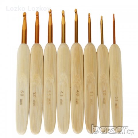 8 бр. куки за плетене с бамбукови дръжки, снимка 1 - Други - 20535546