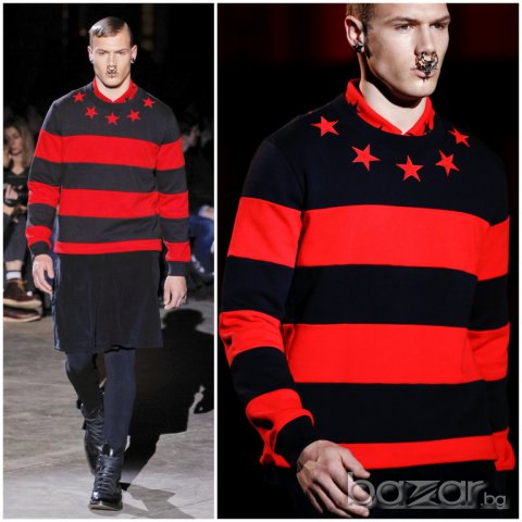 GIVENCHY RED BLACK STARS AND STRIPES Мъжки Пуловер тип Блуза размер S и M, снимка 1 - Пуловери - 7276850