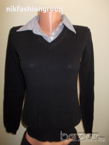 Черен пуловер с яка на риза Benotti S, M р-р