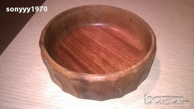 Ретро купа кръгла 15.5х4.5см-тиково дърво-внос швеицария, снимка 4 - Антикварни и старинни предмети - 17245320