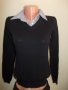 Черен пуловер с яка на риза Benotti S, M р-р, снимка 1 - Блузи с дълъг ръкав и пуловери - 19975257