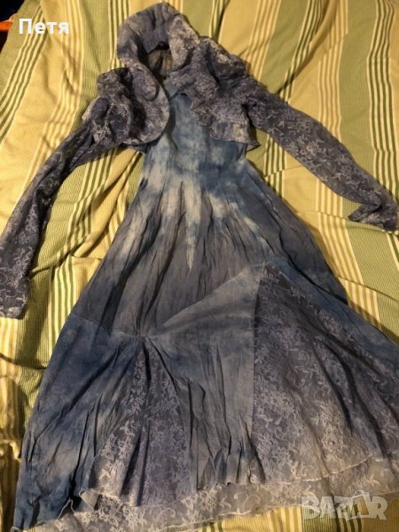 Дамска синя рокля с дантелено късо сако, снимка 1