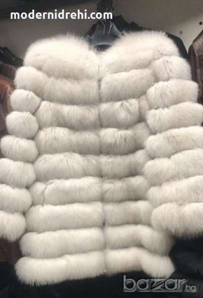 Дамско елегантно палто от лисица със свалящи се ръкави и дължина бяло, снимка 1