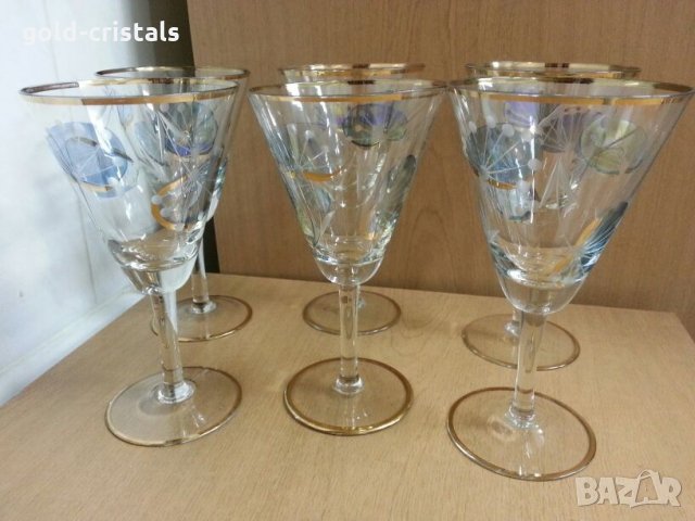 Стари стъклени чаши за вино с златен кант и гравюра, снимка 13 - Антикварни и старинни предмети - 22117742