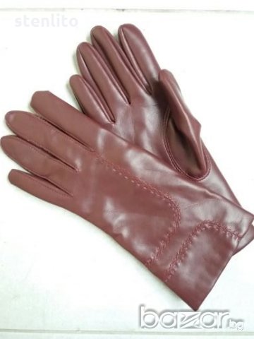 Кожени ръкавици бордо, снимка 1 - Шапки - 19912665