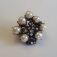 Старинна брошка накит перли диаманти сребро - изключителна, снимка 1 - Колиета, медальони, синджири - 23670295