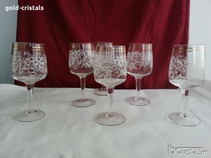 Ретро кристални чаши с златен кант за ракия и вино, снимка 1