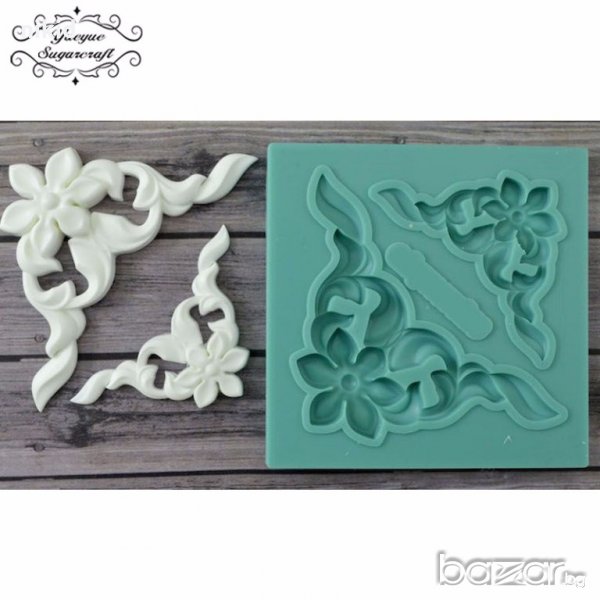 Ъгли с цвете силиконов молд форма декорация и украса торта фондан шоколад, снимка 1