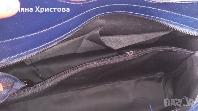 Нова, тъмно синя дамска чанта от естествена кожа, снимка 5 - Чанти - 23745179