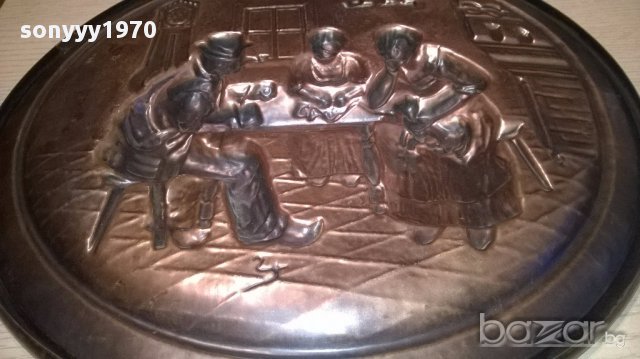 Красива чиния-33см-мед/месинг-внос швеицария, снимка 11 - Антикварни и старинни предмети - 15133287