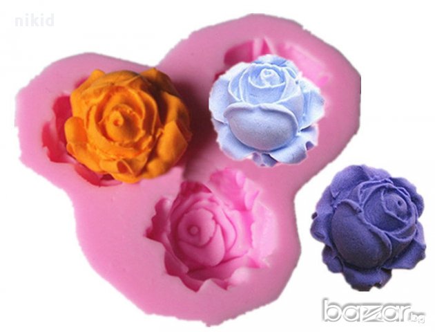 3 рози роза цветя розички силиконов молд форма за торта украса фондан, снимка 1 - Форми - 16201707