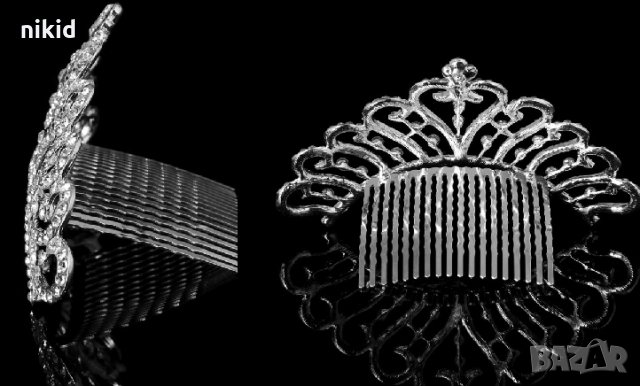 Сребриста Тиара мини корона с камъни за забождане в коса прическа сватба детска и дамска универсална, снимка 2 - Аксесоари за коса - 24256329