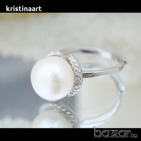 Сребърен безразмерен пръстен с естествена перла , снимка 3 - Пръстени - 20549287