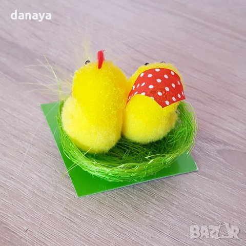 Мини декорация за Великден Пиленца в гнездо 5x5см, снимка 4 - Декорация за дома - 24570967