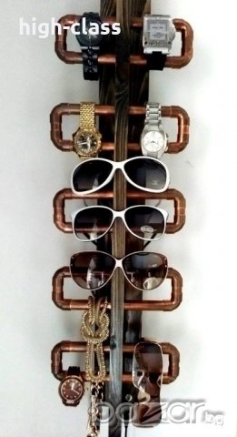Стойка за часовници,очила,бижута Скулптура Минималист дизайн-медни тръби-дърво, снимка 1 - Други - 20494042
