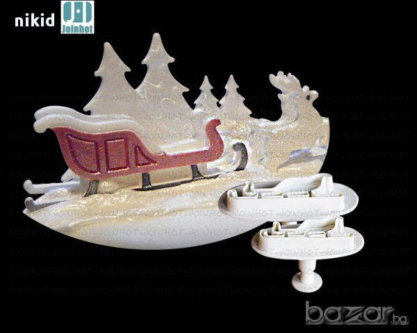 2 бр шейна шейни коледни форми резци резец форма с бутало за украса тесто фондан торта сладки, снимка 2 - Форми - 16700079