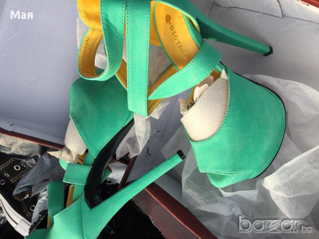 Зелени сандали с ток и платформа 15 см . Размер 35, снимка 3 - Сандали - 13840000
