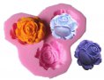 3 рози роза цветя розички силиконов молд форма за торта украса фондан