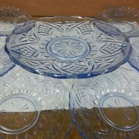 Стъклени чинии и поднос цветно синьо стъкло, снимка 13 - Антикварни и старинни предмети - 26194372
