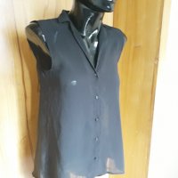 Черен потник тип риза от шифон H&M С/М, снимка 2 - Потници - 25645862