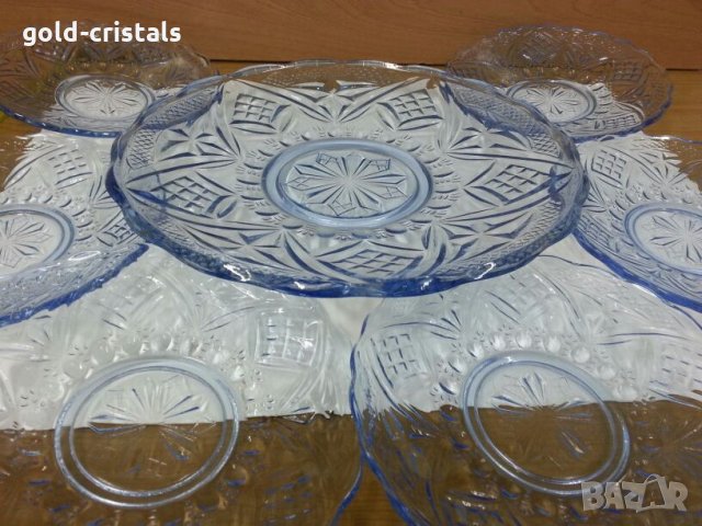 Стъклени чинии и поднос цветно синьо стъкло, снимка 13 - Антикварни и старинни предмети - 26194372