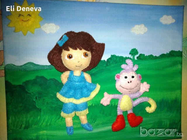 РЪЧНО ИЗРАБОТЕНА Картина с Дора Изследователката, снимка 2 - Други - 20787462