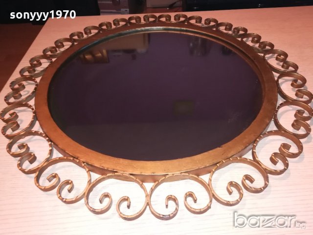 АНТИК-огледало 57см-ковано желязо-цвят злато-внос швеицария, снимка 2 - Антикварни и старинни предмети - 20291579