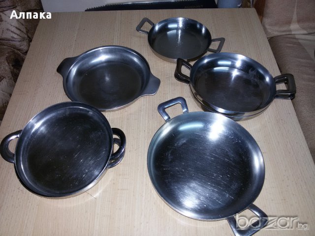 Чинийки за пържене и омлети , алпака, старо българско и руско производтство, различни размери, снимка 1 - Съдове за готвене - 11704812