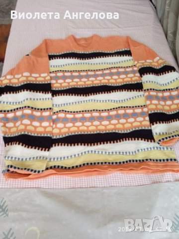Дамски бежов  шарен блузон, снимка 1 - Блузи с дълъг ръкав и пуловери - 25854968