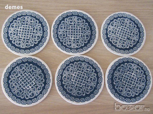 Комплект от 6 подложки за чаши от филц, Монголия, снимка 2 - Декорация за дома - 20698273