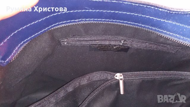 Нова, тъмно синя дамска чанта от естествена кожа, снимка 6 - Чанти - 23745179
