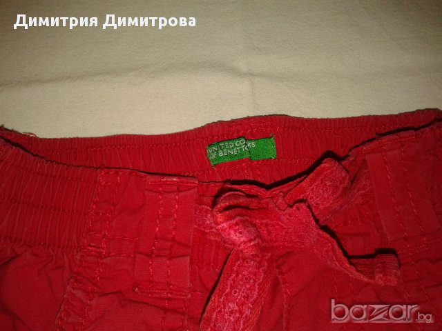 Червени панталонки Бенетон (beneton) - Летни, снимка 4 - Панталони и долнища за бебе - 11368651